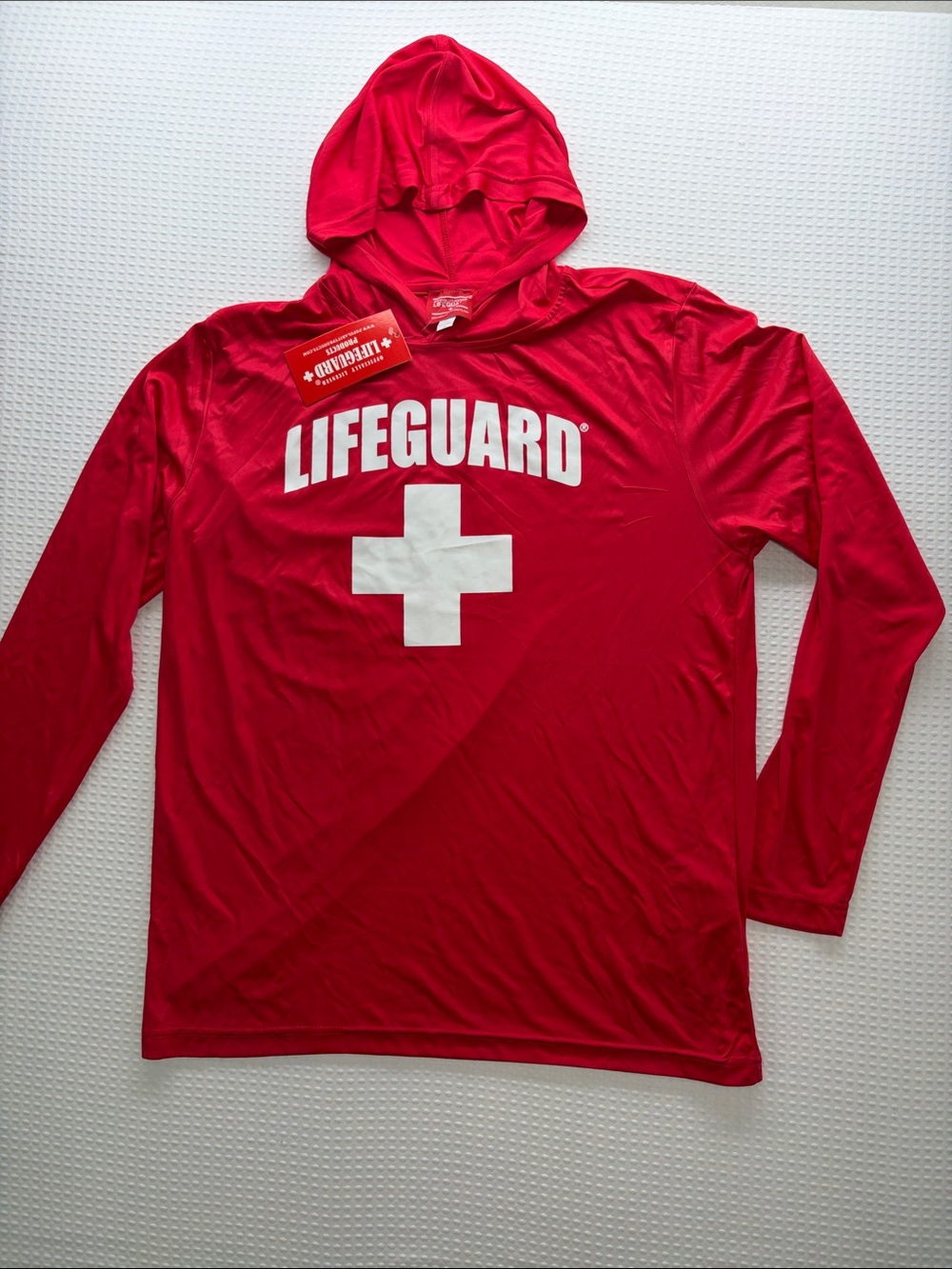 Officially Licensed Lifeguard Hooded Performance Shirt Red UPF Long Sleeve NWT